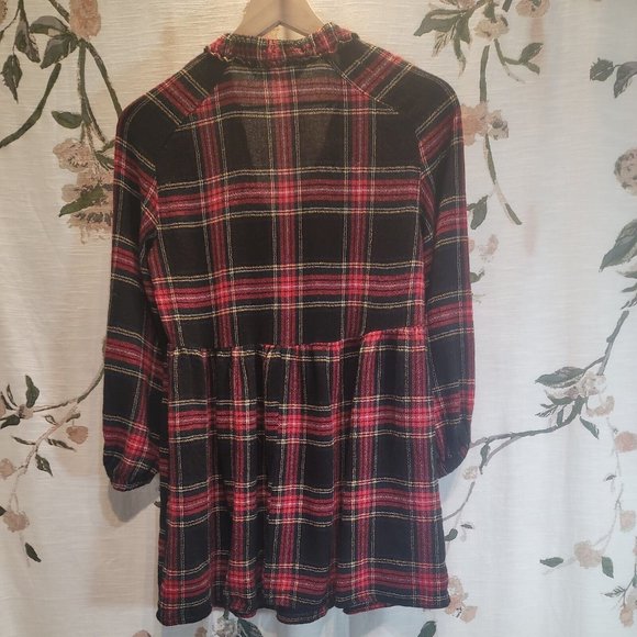 Zara Red and Black Plaid Blouse Tunic Top - Picture 6 of 9